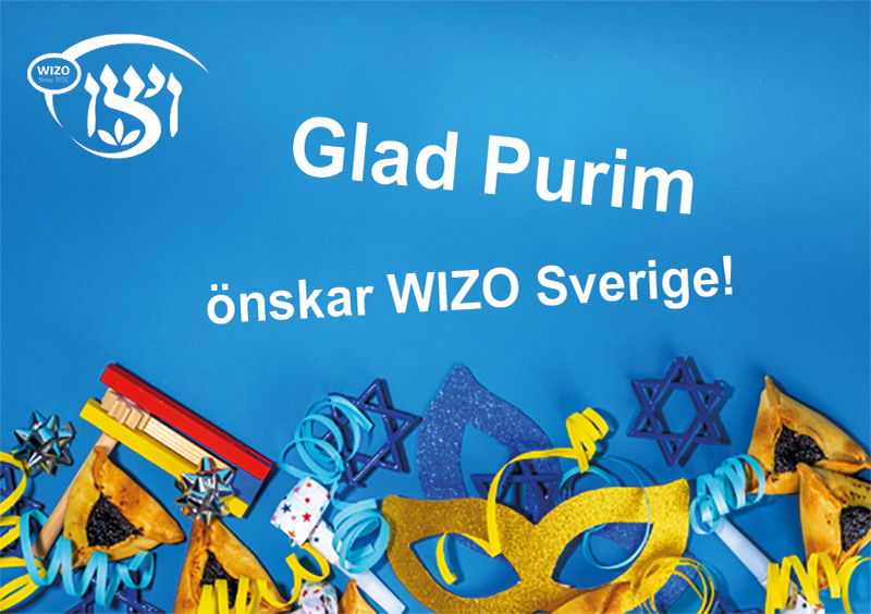 Bild med text Glad Purim önskar WIZO Sverige